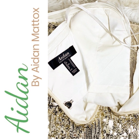 NWOT Aidan Mattox Gold Sequin Strapless Mini Dress Bustier Party Cocktail, 10 - Picture 8 of 14